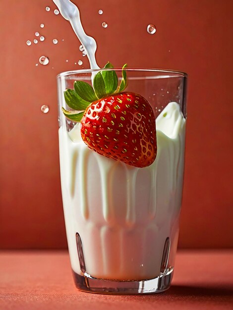 Strawberry becomes a glass of milk Put a black strawberry on the back and drops of water will escap