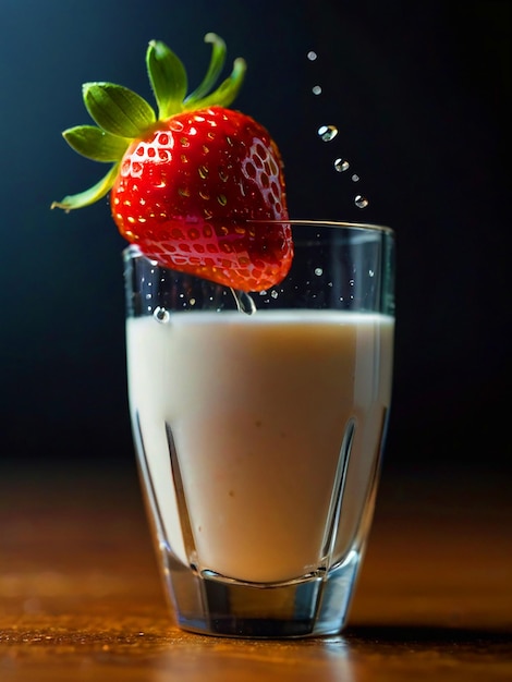 Strawberry becomes a glass of milk Put a black strawberry on the back and drops of water will escap