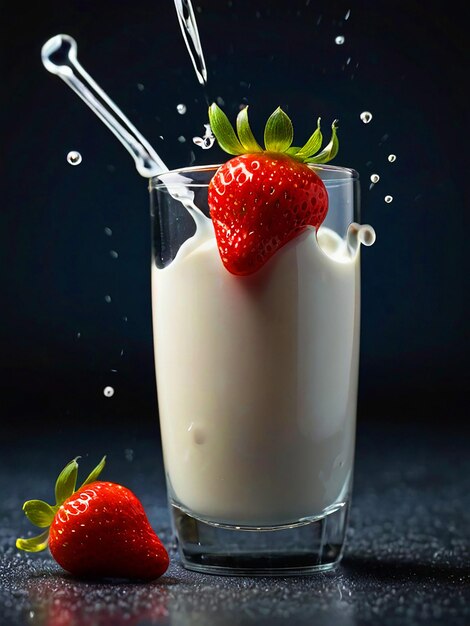 Strawberry becomes a glass of milk Put a black strawberry on the back and drops of water will escap