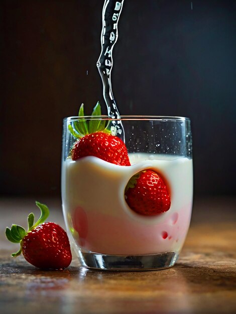 Strawberry becomes a glass of milk Put a black strawberry on the back and drops of water will escap