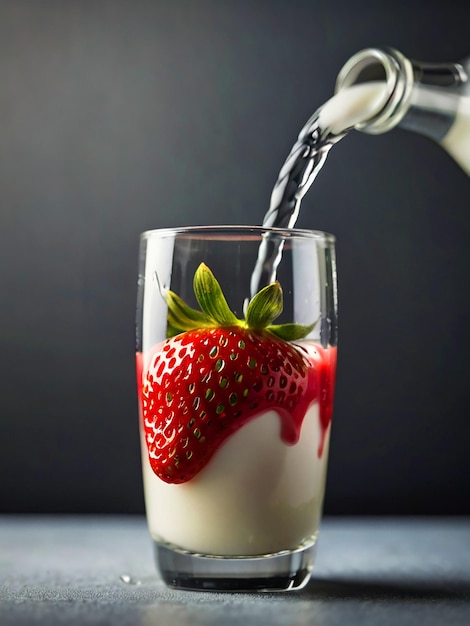 Strawberry becomes a glass of milk Put a black strawberry on the back and drops of water will escap