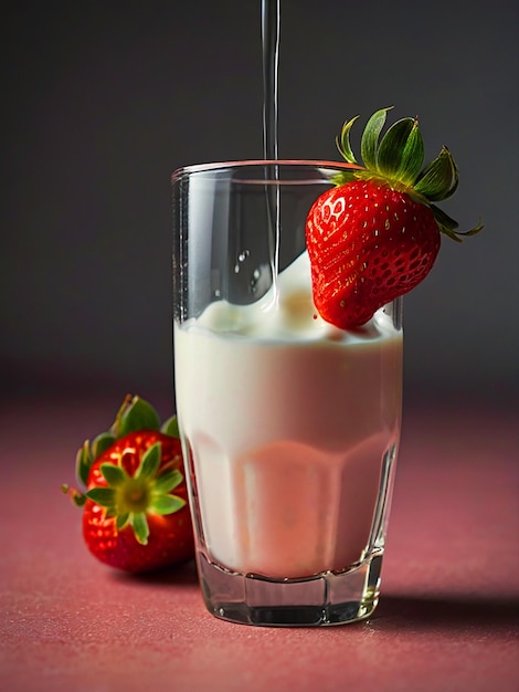 Strawberry becomes a glass of milk Put a black strawberry on the back and drops of water will escap