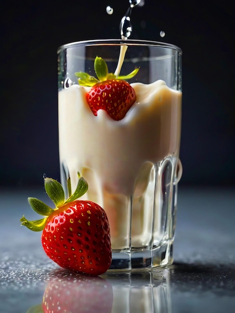 Strawberry becomes a glass of milk Put a black strawberry on the back and drops of water will escap