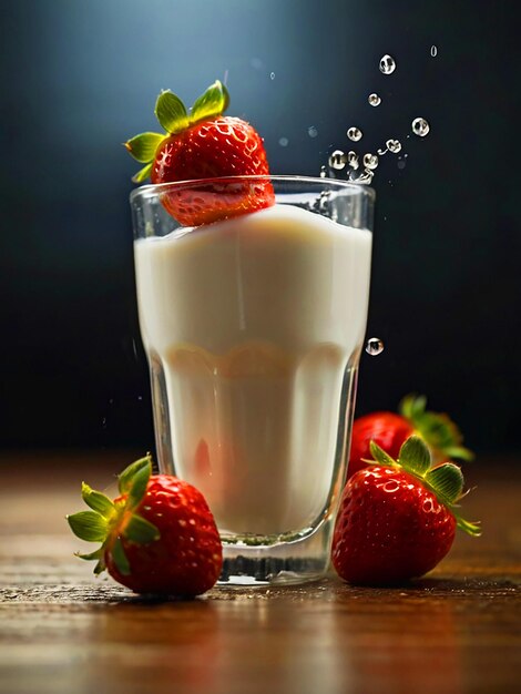 Strawberry becomes a glass of milk Put a black strawberry on the back and drops of water will escap