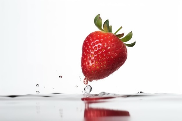 Strawberry berry levitating on a white background generative ai