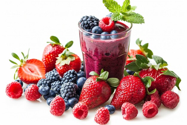 Strawberry Blueberry Smoothie On White Background