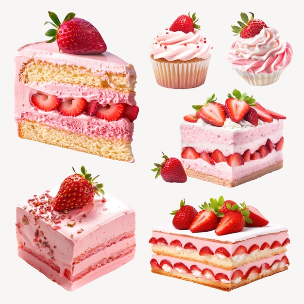 Photo strawberry cake design element set