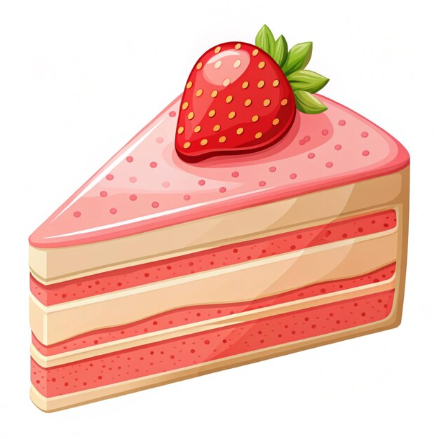 Strawberry Cake Slice Floating Cartoon Vector Icon for Food and Dessert