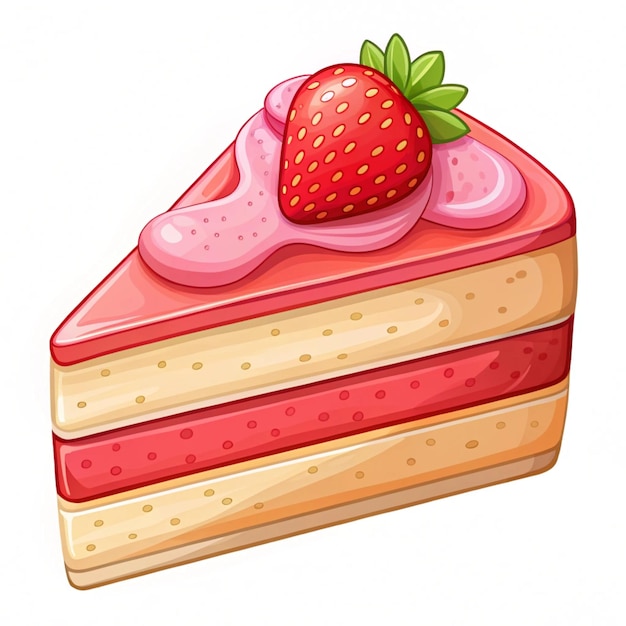 Photo strawberry cake slice floating cartoon vector icon for food and dessert