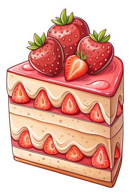 a strawberry cake with a strawberry on it and a drawing of strawberries on a white background vector