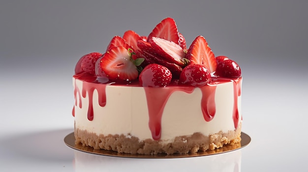 A strawberry cheesecake with a strawberry glaze