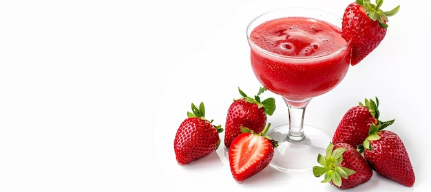 Strawberry Daiquiri Fresh Strawberries on White Background Space for Text