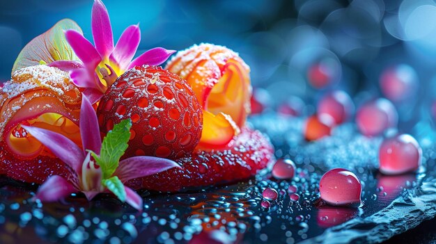 Strawberry Dessert Sculpture with Exotic Flower