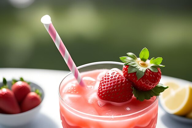 Photo a strawberry drink with a strawberries in the glass with a strawberries in it