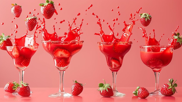 a strawberry drink with strawberries in a glass with the word strawberry on it