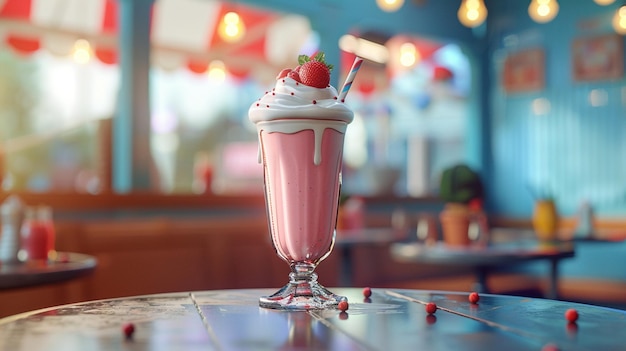 Photo a strawberry drink with a strawberries on a table