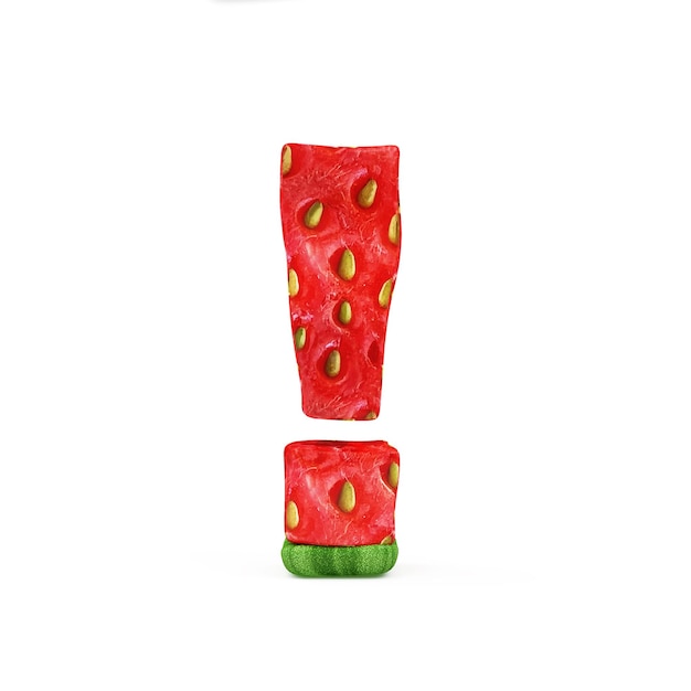 Strawberry Exclamation Mark Symbol isolated on white background