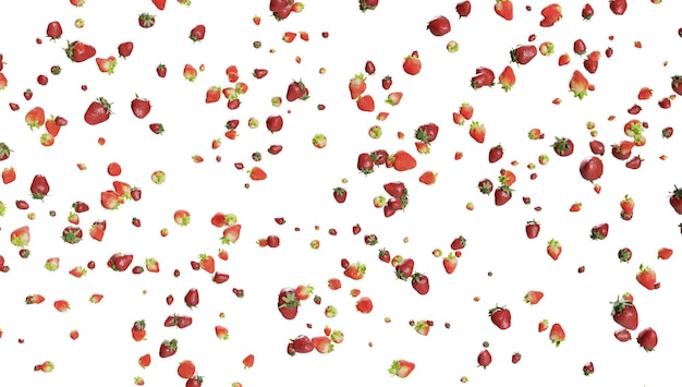 Strawberry falling rain isolated on transparent background