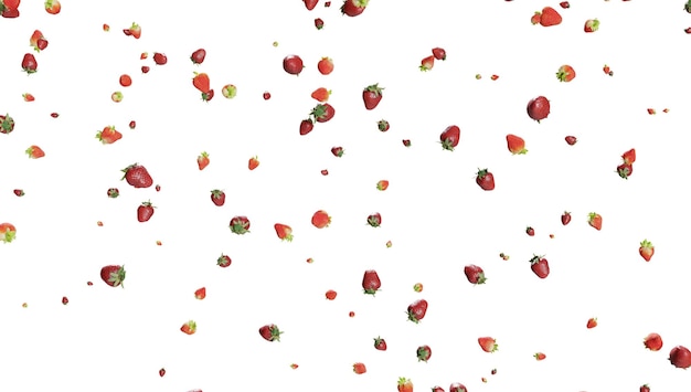 Strawberry falling rain isolated on transparent background