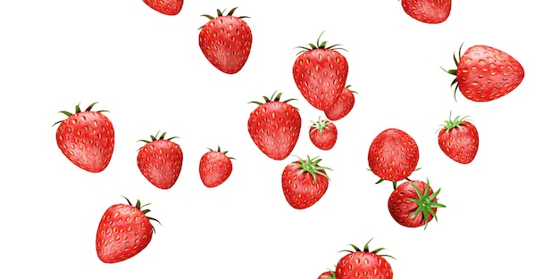 Strawberry falling on white background 3d rendering