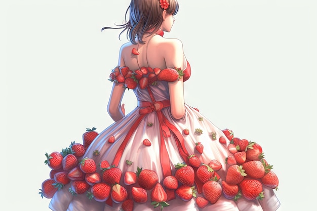 Strawberry fashion woman dress illustration generative ai