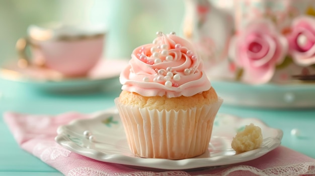 Strawberry flavored cupcake with strawberry whipped cream topping