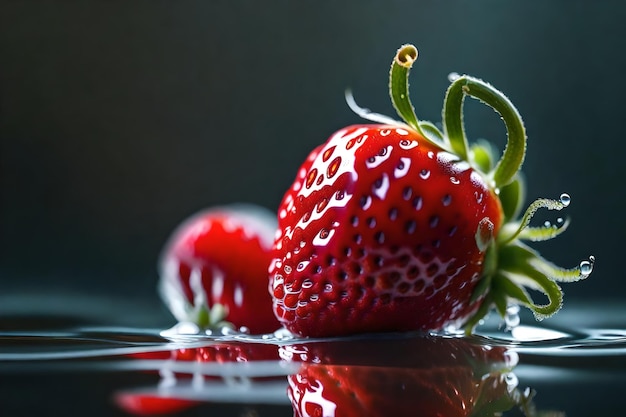 A strawberry floating in water with its bright red color looking really juicy Creative resource AI Generated