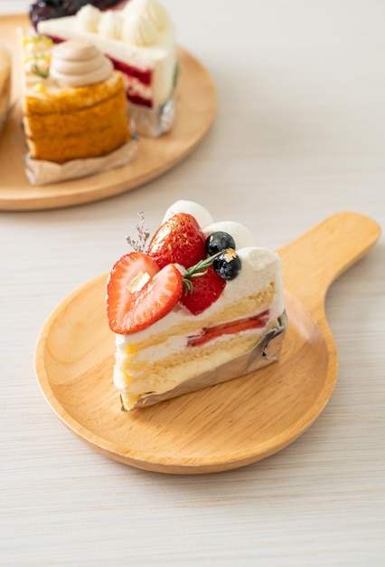 Strawberry fresh cream cake on plate