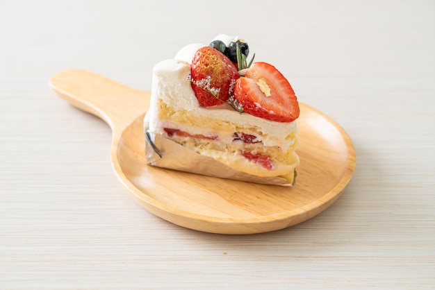 Strawberry fresh cream cake on plate