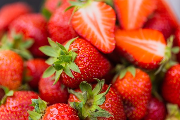 Strawberry fresh organic berries macro Fruit background healthy vitamin food concept