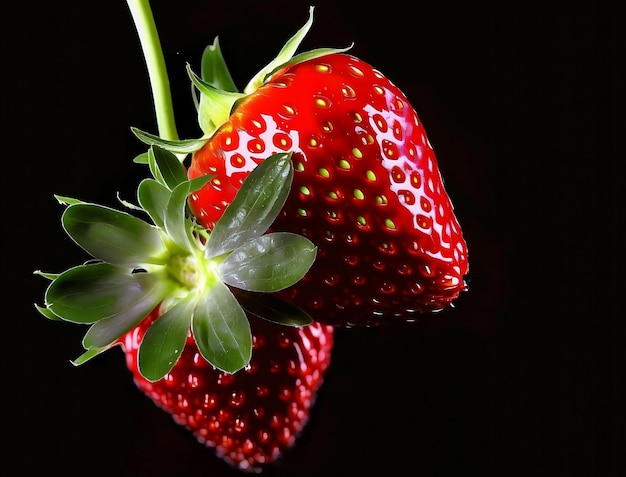 Strawberry Fruit on Black Background A Juicy Treat Generative ai