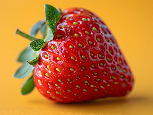 Strawberry fruit on a yellow background in the style of studio photography