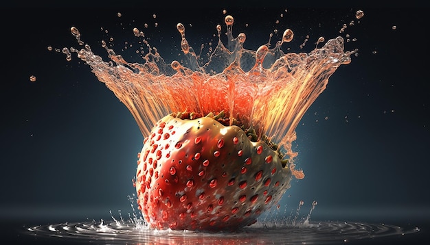 Strawberry fruits explosion on water splashing AI Generated