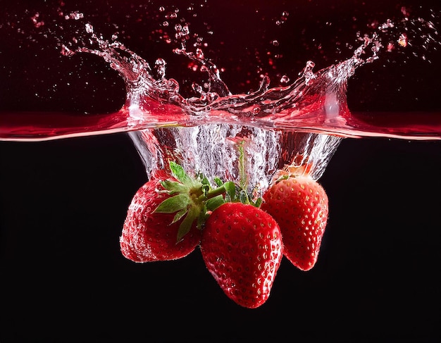 strawberry fruits splash on water