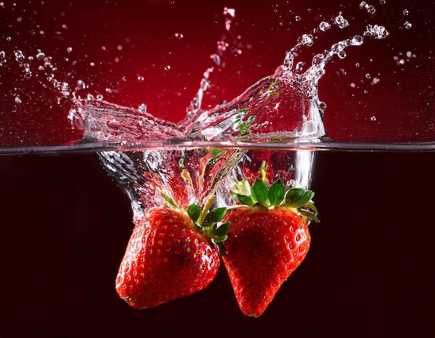 strawberry fruits splash on water