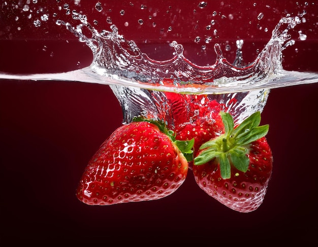 strawberry fruits splash on water