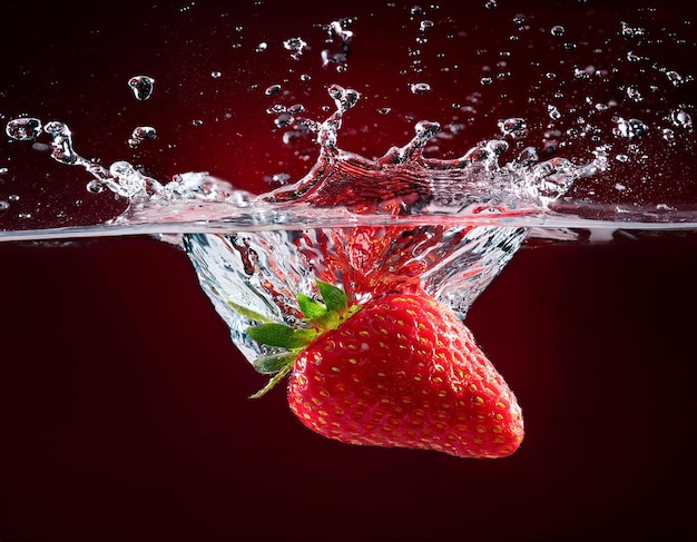 strawberry fruits splash on water