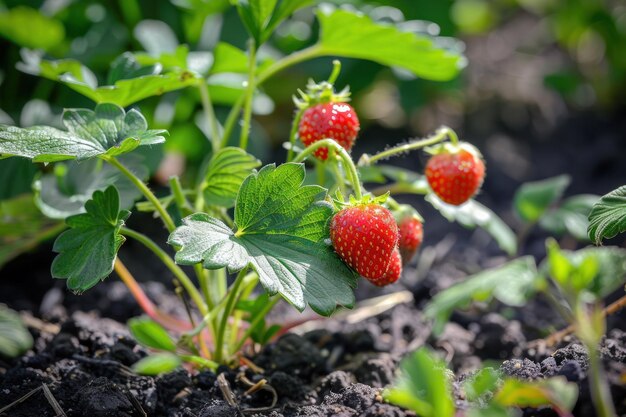 Strawberry growing in the garden