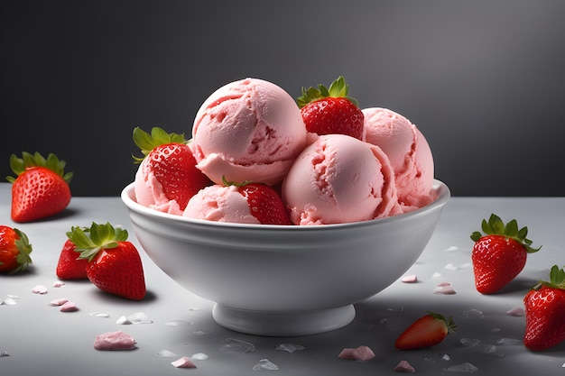 strawberry ice cream in a bowl