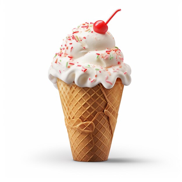 Strawberry Ice Cream Cone On White Background