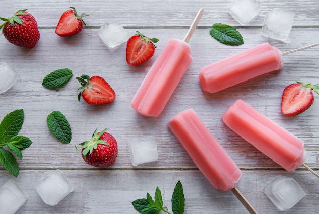 Strawberry ice cream popsicles