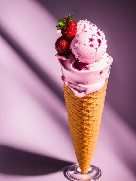 Strawberry ice cream Scoops strawberry ice cream in glass and strawberry photography landing pages and web pages with summer motifs