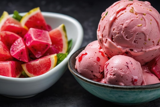 Strawberry Ice Cream with Fresh Mint