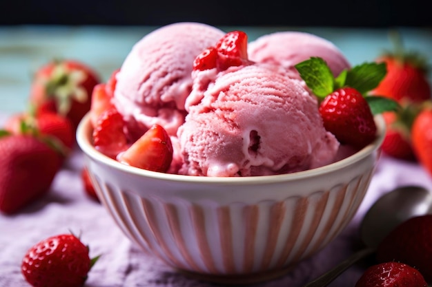 Strawberry Ice Cream with Fresh Strawberries