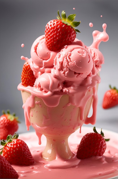 strawberry ice cream with strawberry splash