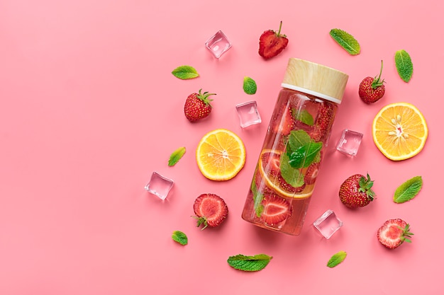 Strawberry infused water, cocktail, lemonade or tea.