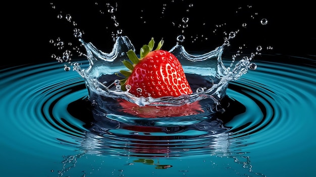 Photo a strawberry is dropped into water