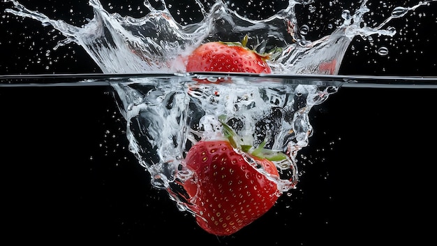 Photo a strawberry is dropped into water