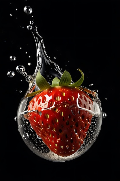 Photo a strawberry is dropped into water