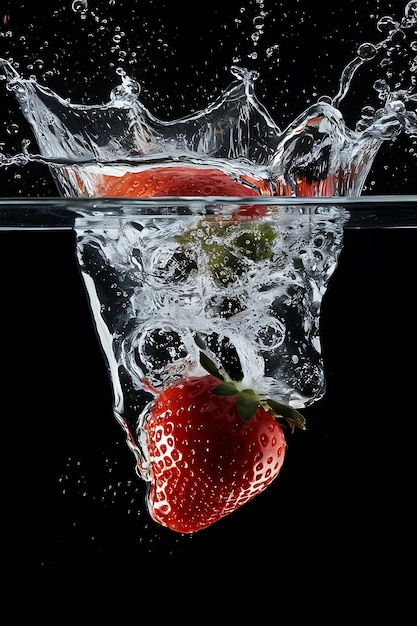 Photo a strawberry is dropped into water